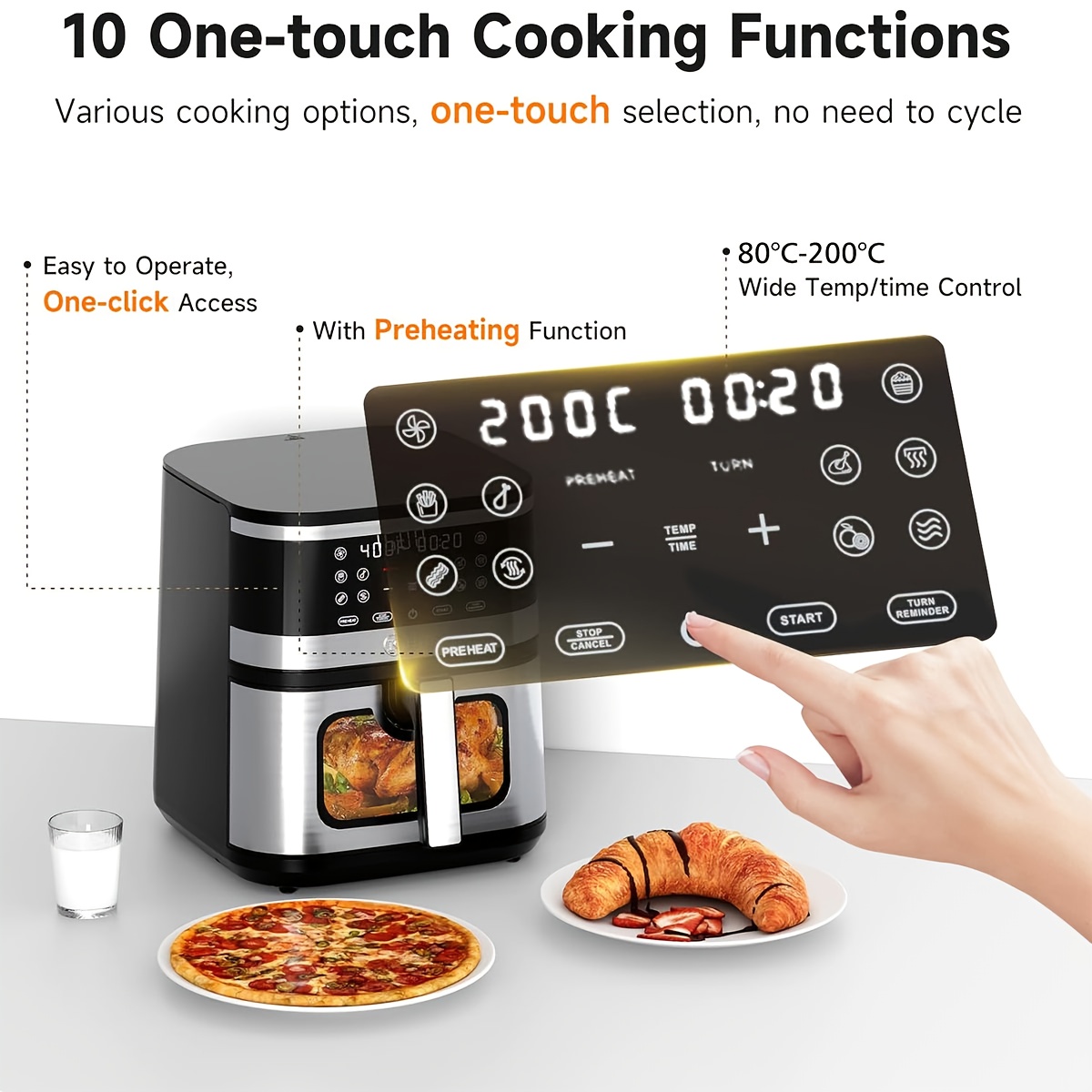 Rayswitch 8.5L Family Air Fryer Oven - 10-in-1 Multi Cooker with   Circulation, 1700W Powerful Heating,   Basket,   & View Window - Stainless Steel & PP Construction for Healthy Fried Chicken, Vegetables, Snacks - Compatible with SA Plug (220-240V) - Ideal for Home Kitchen, Quick Meals,  , Easy to Clean, Multifunctional Appliance, Busy Families