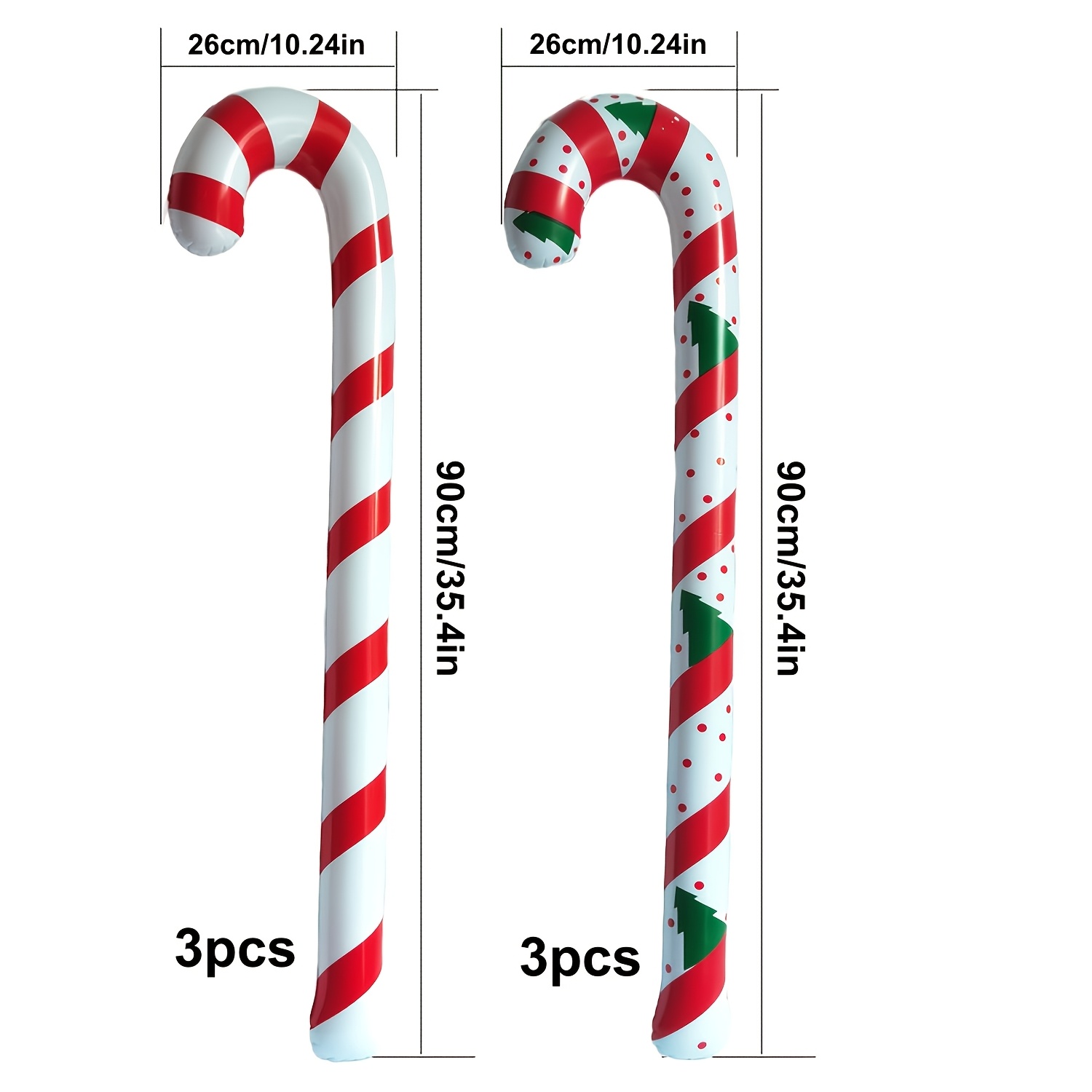 TEMU 6pcs 90cm Large Inflatable Christmas Candy Cane, Pvc Xmas Tree Printed Inflatable Stick Holiday Party Home Yard Decor Photo Prop