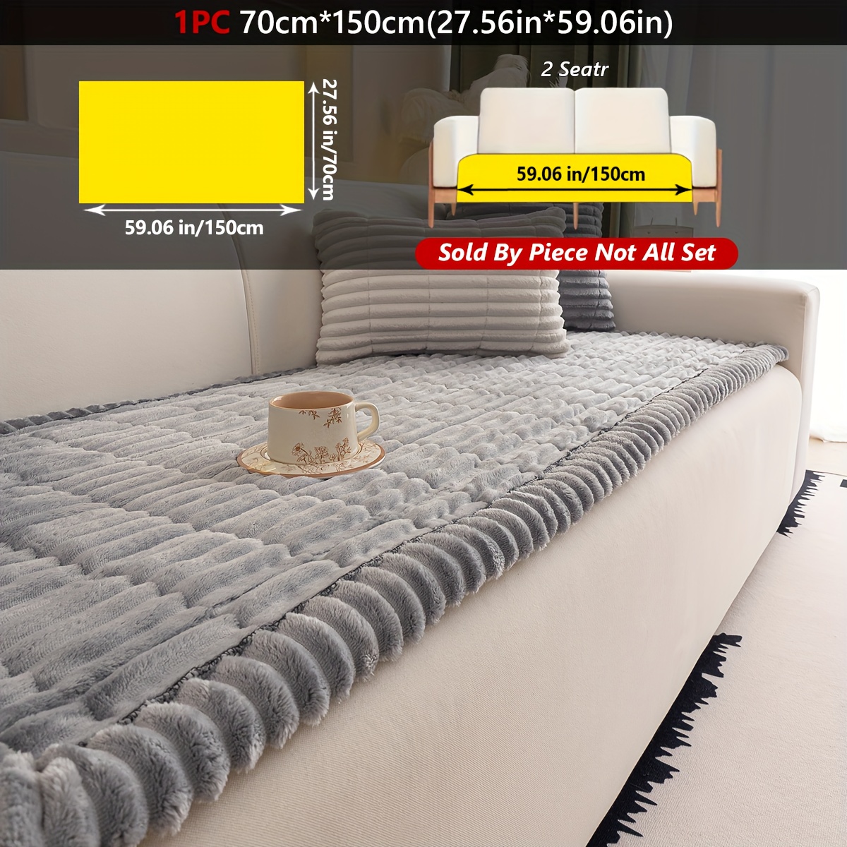 TEMU 1pc Thickened Plush Sofa Cushion Pad - Flannel Quilted Non-slip L-shaped Sectional Protector, Machine Washable & , Pet-friendly Fit For