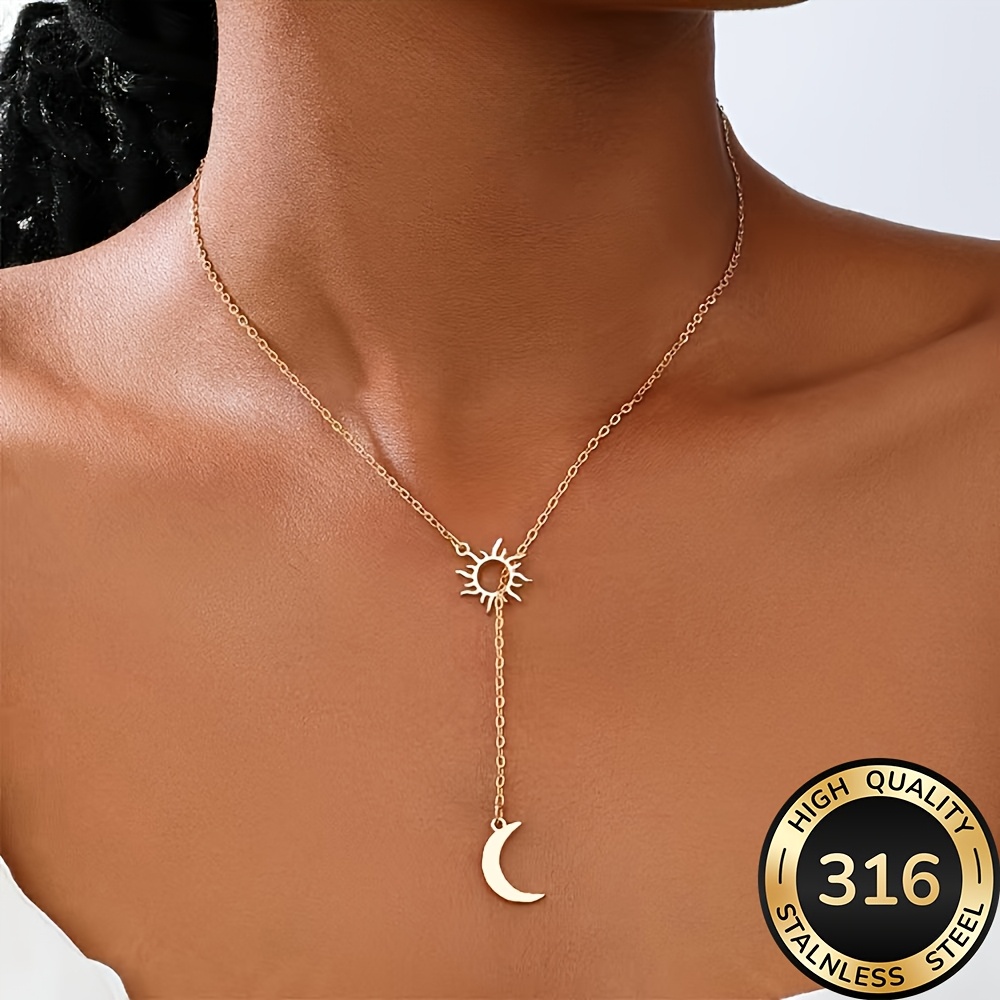 Image of High-quality Stainless Steel And Moon Necklace For Women, Fade-resistant, Simple And Elegant, A Fashionable Necklace Suitable For Daily Wear Or Parties, A Jewelry Accessory, A Delicate Gift For Women