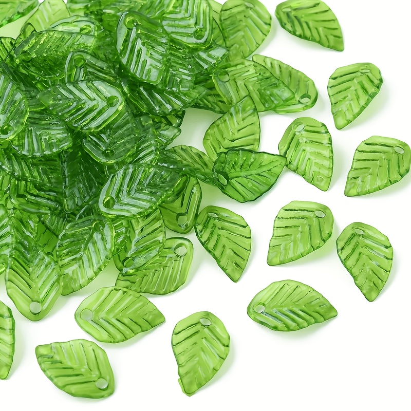 TEMU 500pcs Perles de feuilles perforées en acrylique vert de haute qualité, perles , perles de feuilles transparentes, adaptées aux porte-clés,
