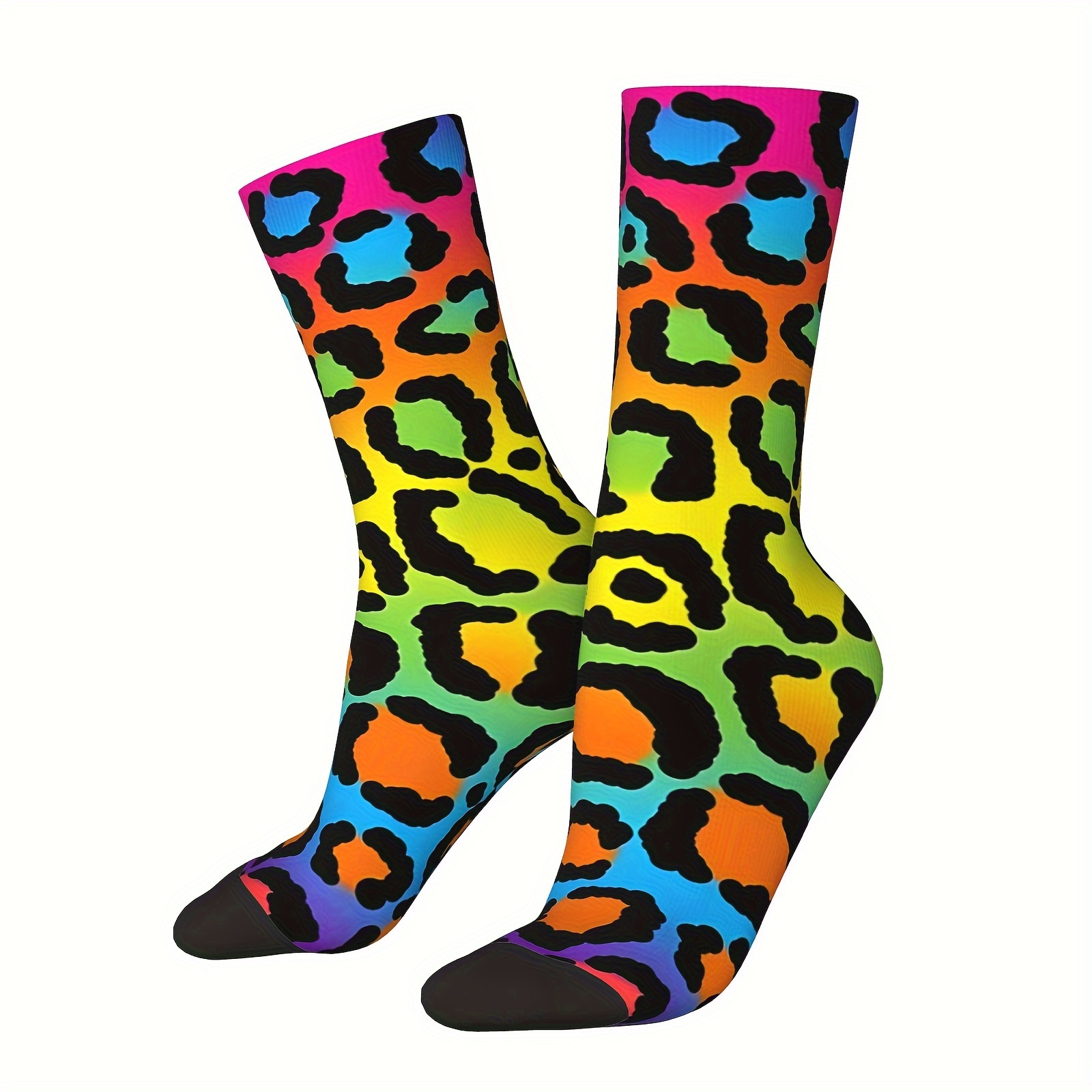 

Vintage-inspired Leopard Print Men's Crew Socks - Novelty , Breathable Polyester