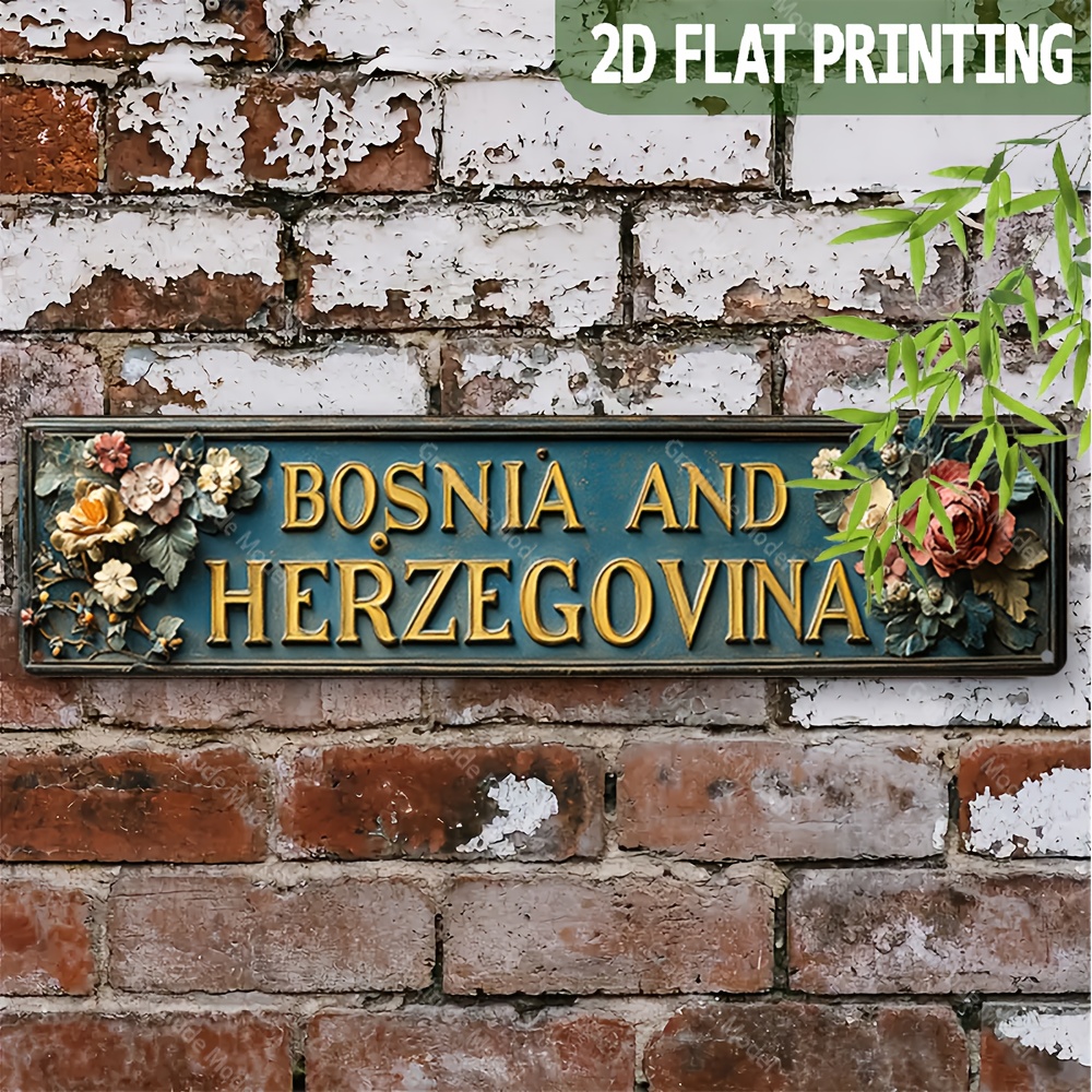 TEMU 2d Flat, 1pc, "bosnia And Herzegovina" Aluminum Decorative Plaque (15.7x3.9 Inches/40cmx10cm), Suitable For Home, Holiday Decoration Ornaments,