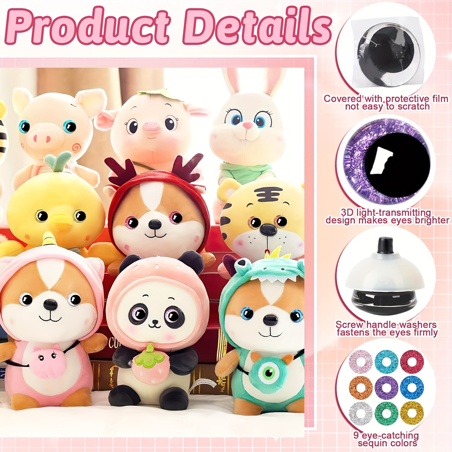 16pcs large safety eyes set plush toys assorted colors pink - Temu