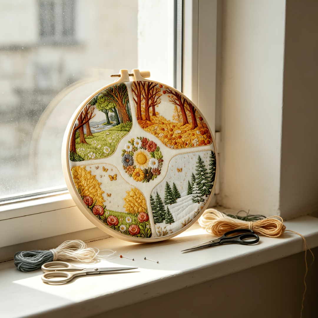 TEMU Adult Beginner Embroidery Kit, Aesthetic Landscape Pattern Hand Embroidery Starter Kit Embroidery Kit Includes Patterned Embroidery Canvas,