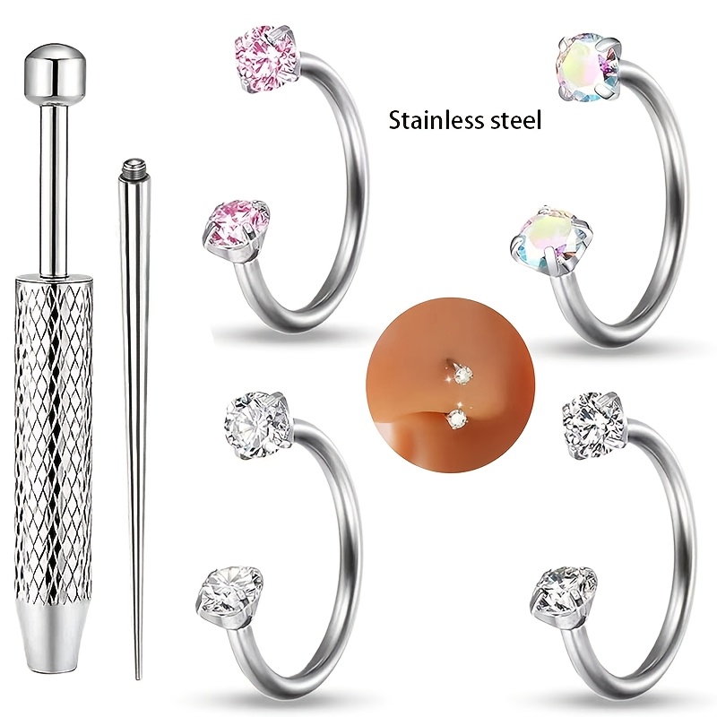 Image of 5-6pcs Steel 20g 0.8mm 8mm Horseshoe Nose Hoop Rings Ear Stud Ring Hinged Tragus Cartilage Helix Piercing Jewelry With Unisex Body Jewelry Wedding Gift