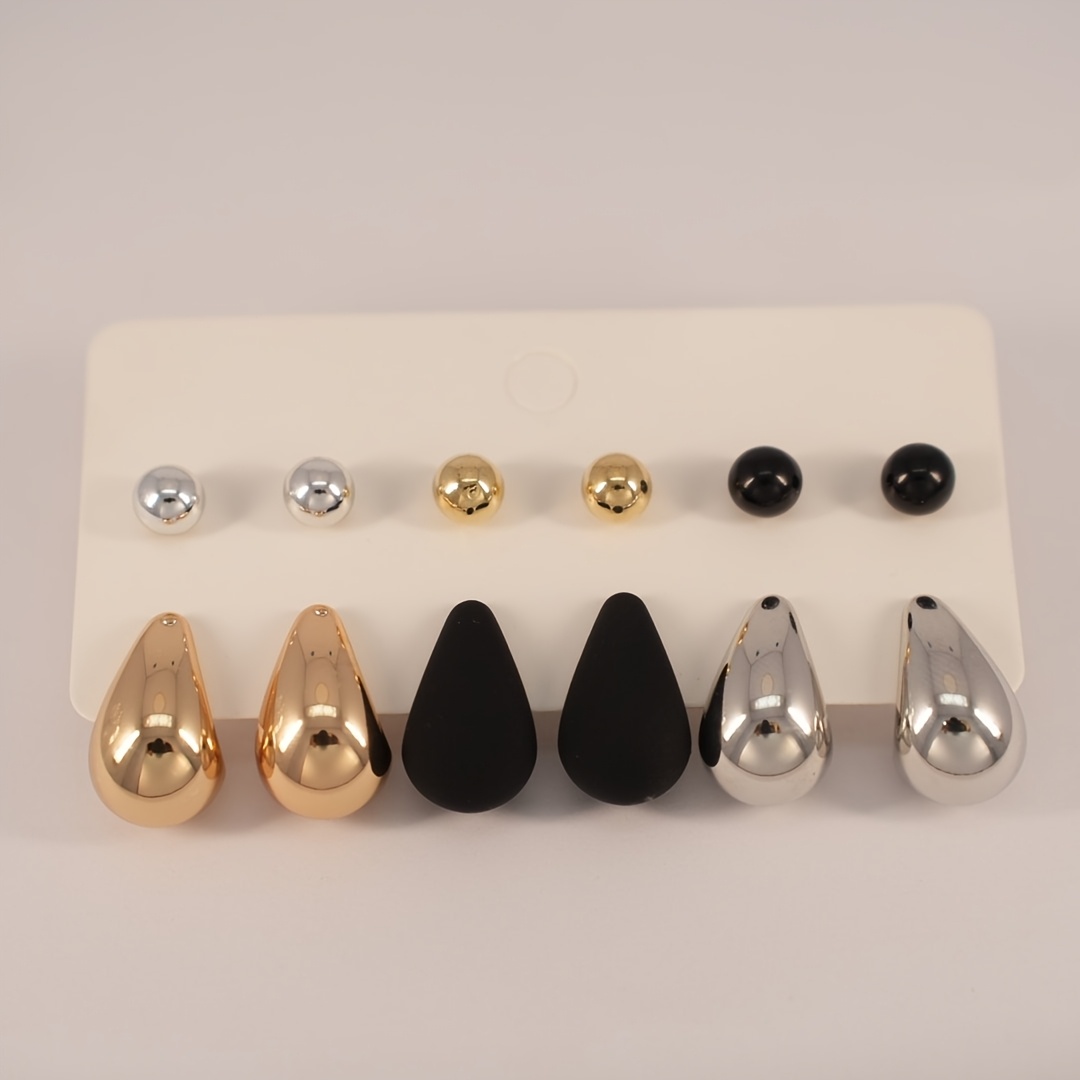 12pcs Water Drop Earrings Set Stainless Steel Earring Post Plastic Ball Shape