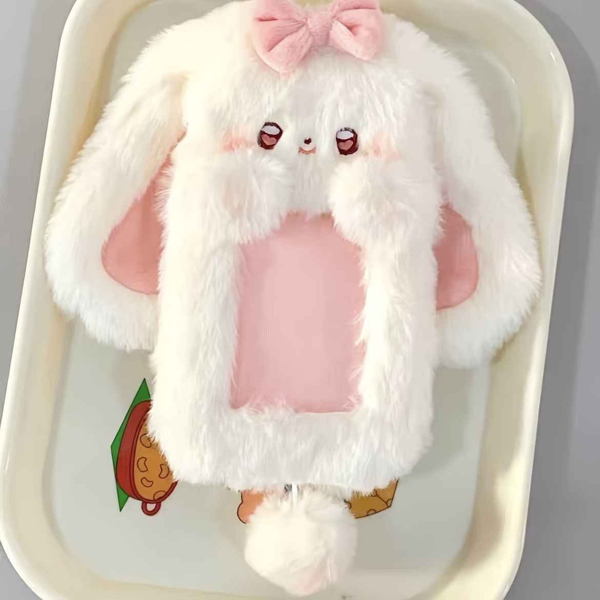 

1pc Rabbit-shaped Plush Card Holder With - Soft, Cartoon- For Work Id, Meal & Transportation Cards - 2.76" Rear Opening Protective Cover