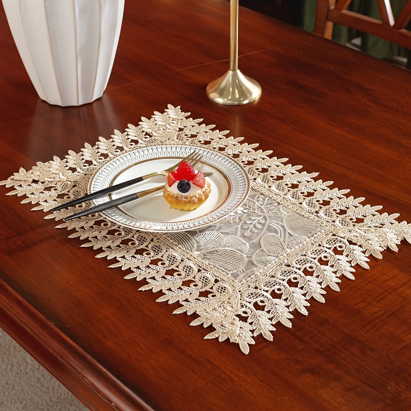 E-shop Polyester Organza Kaffee Bestickte Blumen Spitze Tischläufer Platzset, Geeignet für Zuhause Outdoor Picknick Dekoration Party Als Geschenk für