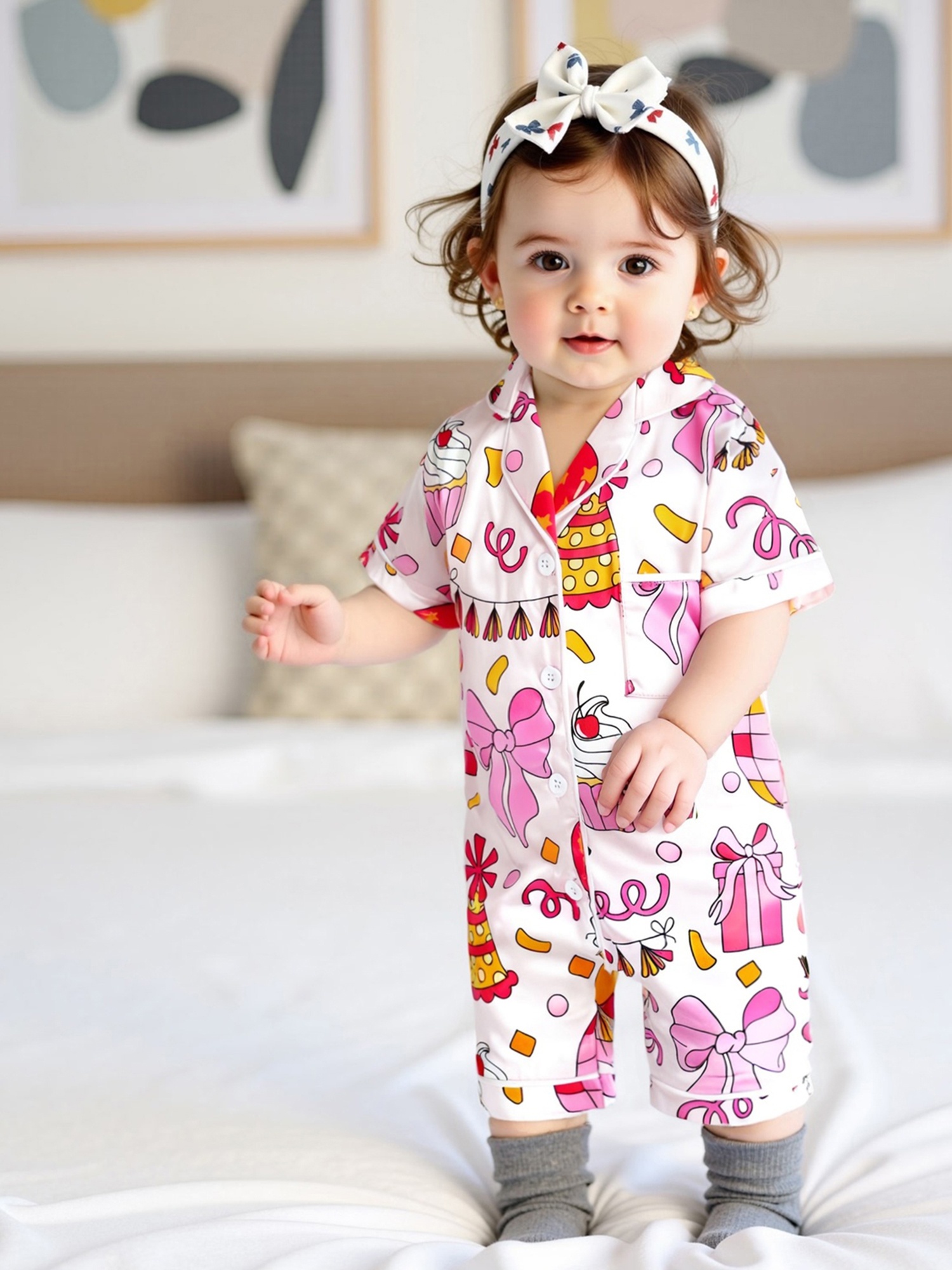 baby girls birthday pajama jumpsuit short sleeve button cake Temu