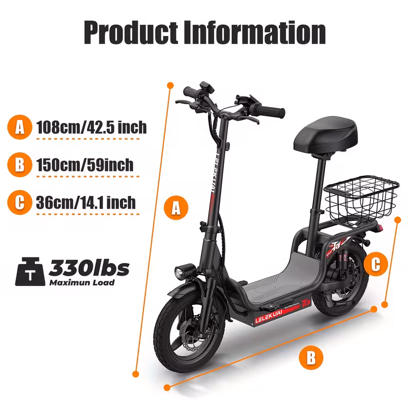 for s 14 749w cargo electric scooter with 25 mile range 330 load 19 9 mph speed dual suspension brakes lcd display design charger power compatible with plug youth rider Product details 2