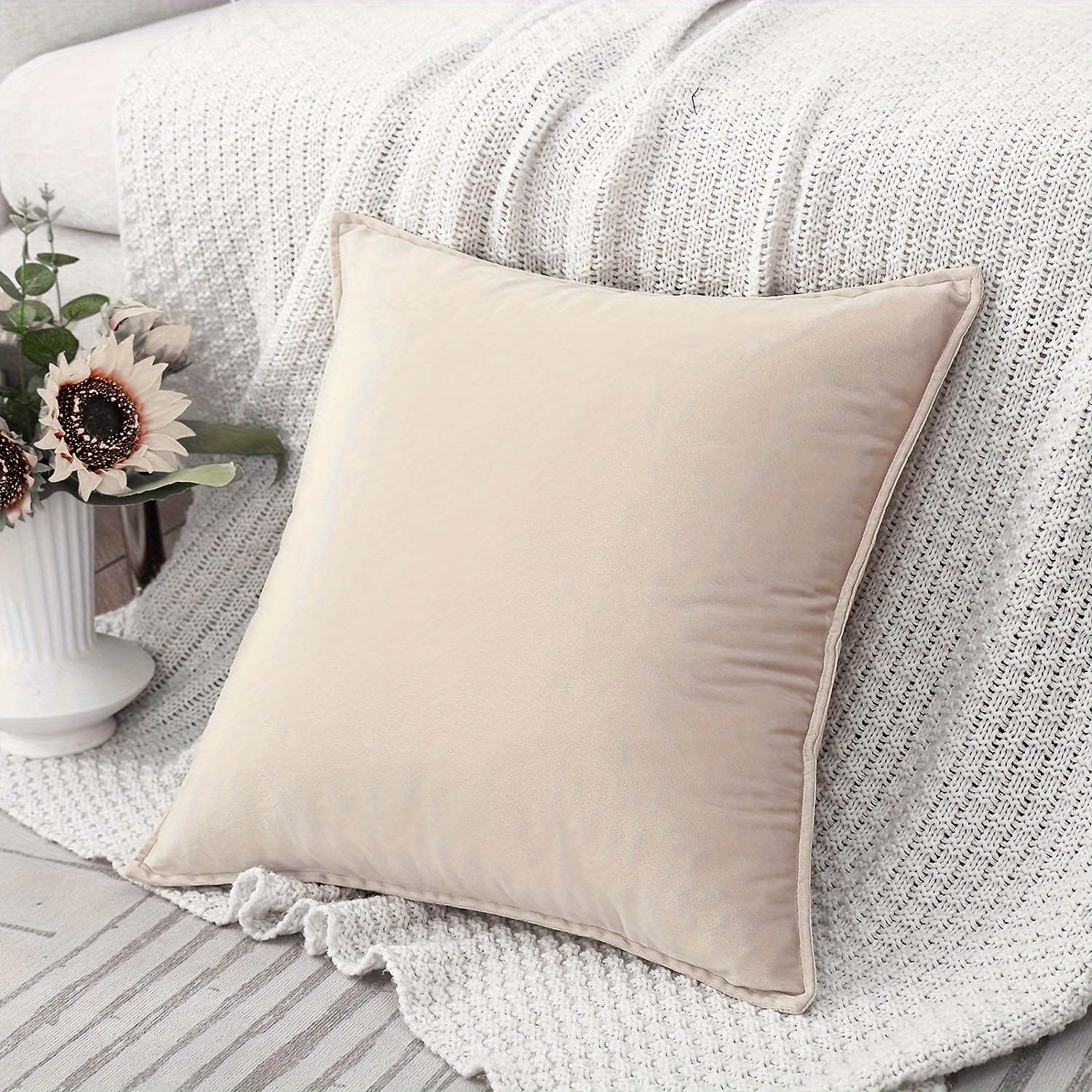 Image of Soft Velvet Edging Pillowcase, Candy-colored Sofa Decorative Cushion Cover, Without Pillow Core, 1pc