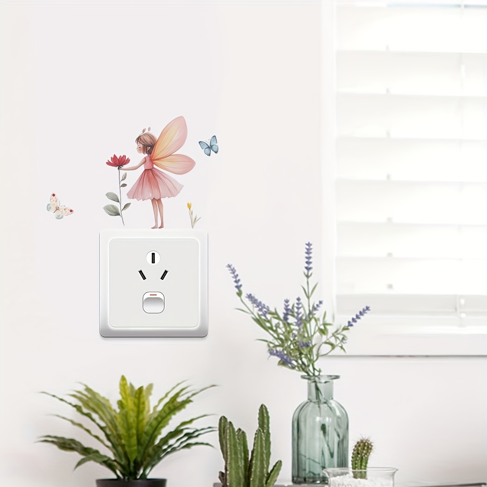 Switch Stickers With Flowers & Butterflies Wall Stickers Girl Wall Decals Removable Light Switch Wall Clings For Girls Bedroom Home Decor, Spring New Arrival