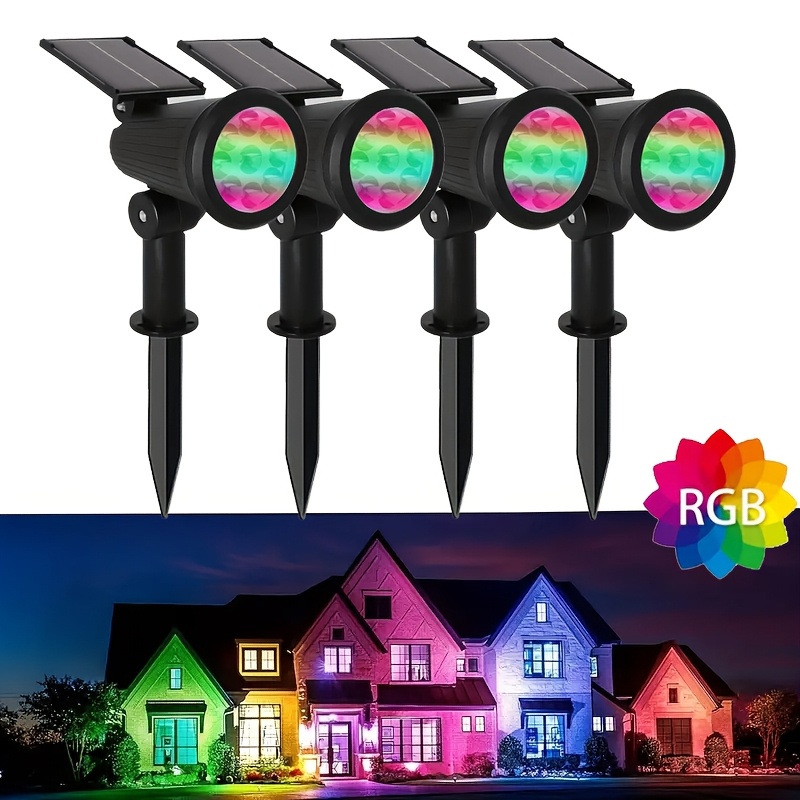 TEMU 4/2pcs Multicolor Solar Spotlights, 9 Led Outdoor Flood Lights With Color Changing, 9 Lighting - Solar Garden Landscape Lighting For Backyard,
