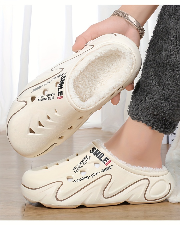 Men's Winter Clogs with Fleece Lining - Warm, High Quality, Non-Slip EVA Sole, Black & Orange Design, Indoor/Outdoor Use, Large Size Options, Indoor Footwear | Casual Slipon | Durable Traction Footwear