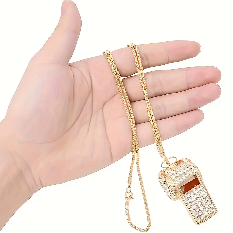 Image of 1pc Unique Metal Artificial Whistle, Shiny Additions And Chain, Loud Whistle, Suitable For , Referees, Basketball, , Sports Games, Outdoor, Golden