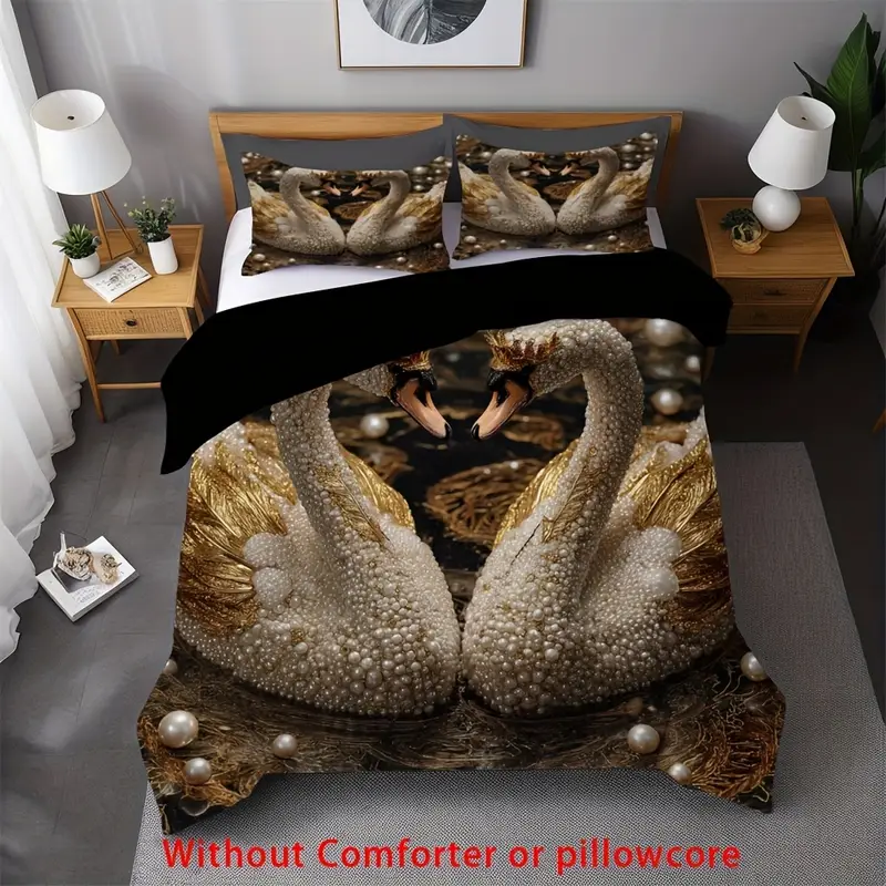 2 3pcs swan duvet cover set 1 duvet cover 1 2 pillowcase without core romantic print soft comfortable bedding set for couples for bedroom dorm room family gift Product details 1