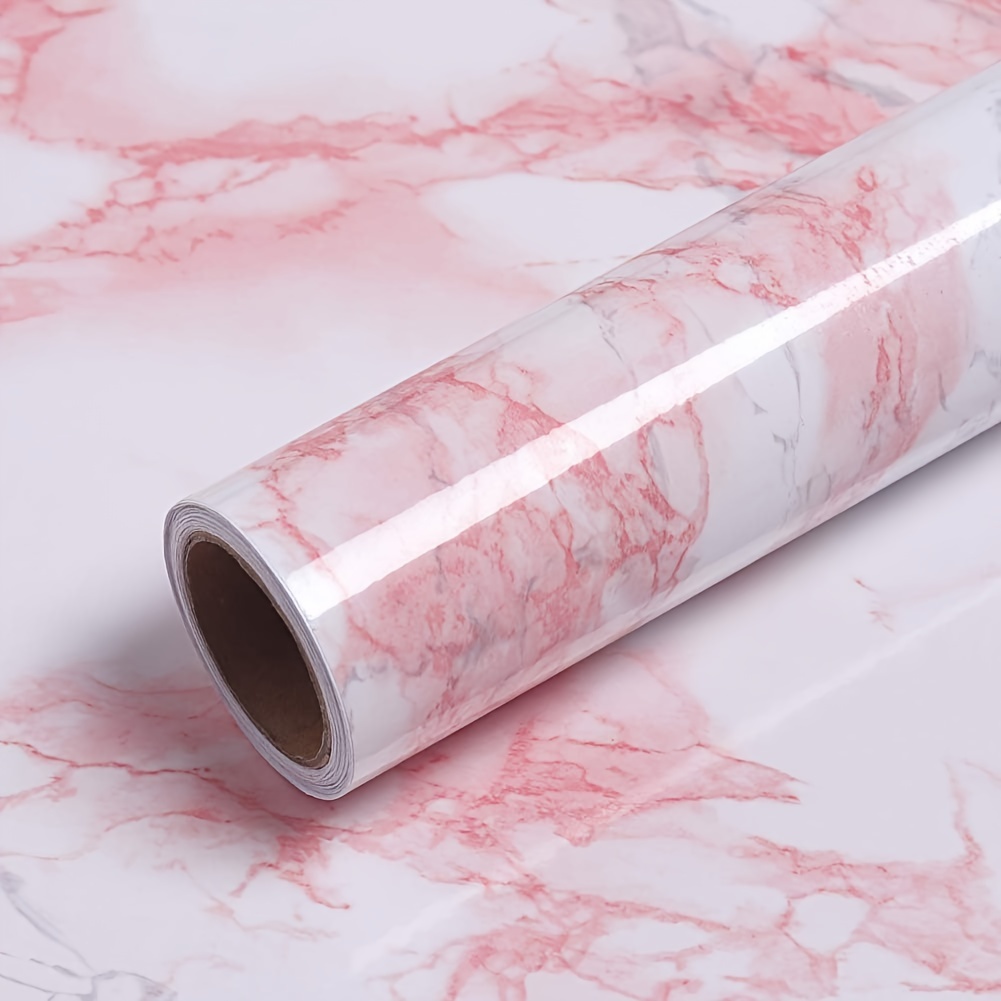 

Pink Marble Vinyl Wallpaper Roll, Self-adhesive, Washable, Straight Match, Brick Stone And Wood Style For Kitchen Wall, Furniture Renovation, High Temperature Resistant, Oil-proof Pvc Film