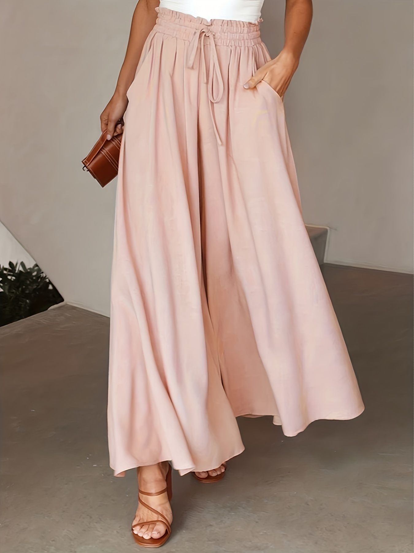 slant pockets wide leg pants casual loose elastic waist pants for spring summer womens clothing