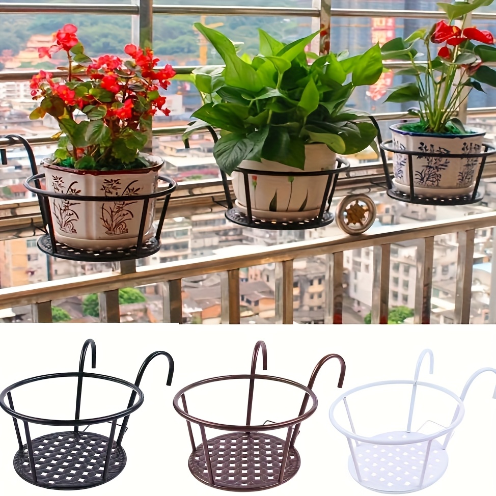 6pcs   hanging baskets flower pot holder over   metal fence planters assemble hangers durable iron fence planters round hanging plant stands for balcony garden decor for indoor outdoor use perfect gift for plant lover 0