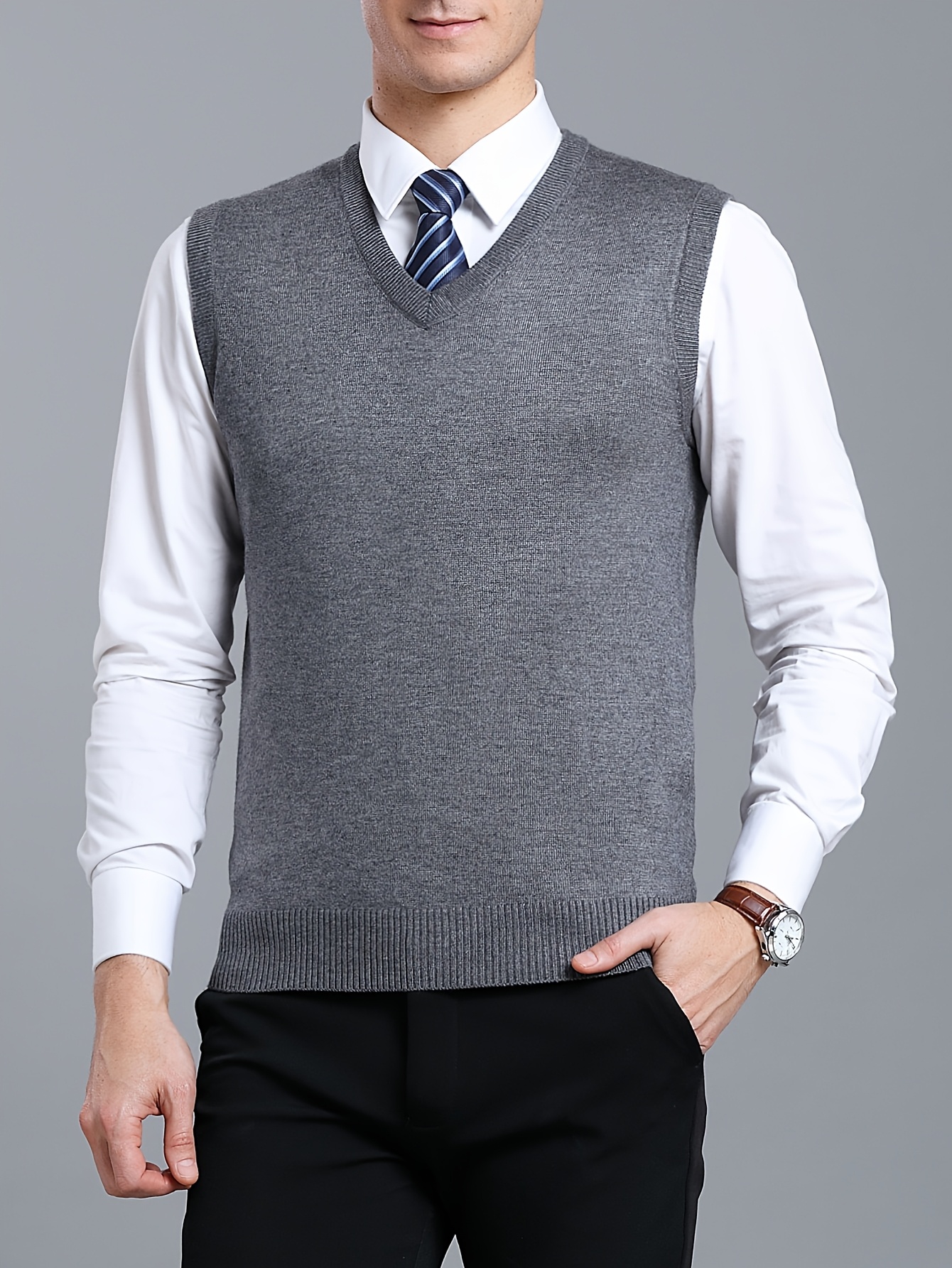 Men's Stretch Wool V-Neck Sweater Vest Style