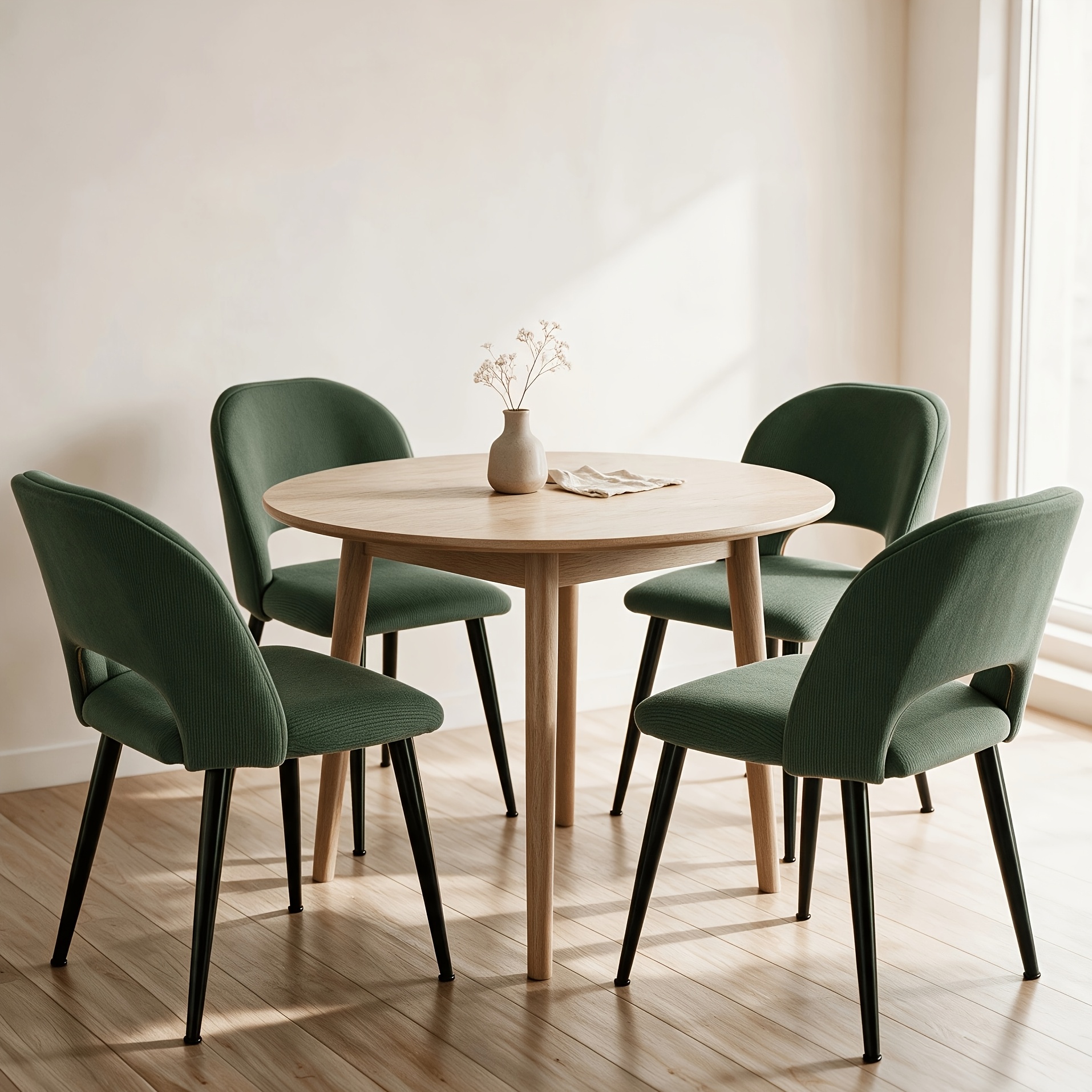 Image of Dining Room Chairs Set Of 4, Dining Room Chair Living Room Chair With Backrest, Kitchen Chair With Velvet Seat And Black Metal Legs, Green