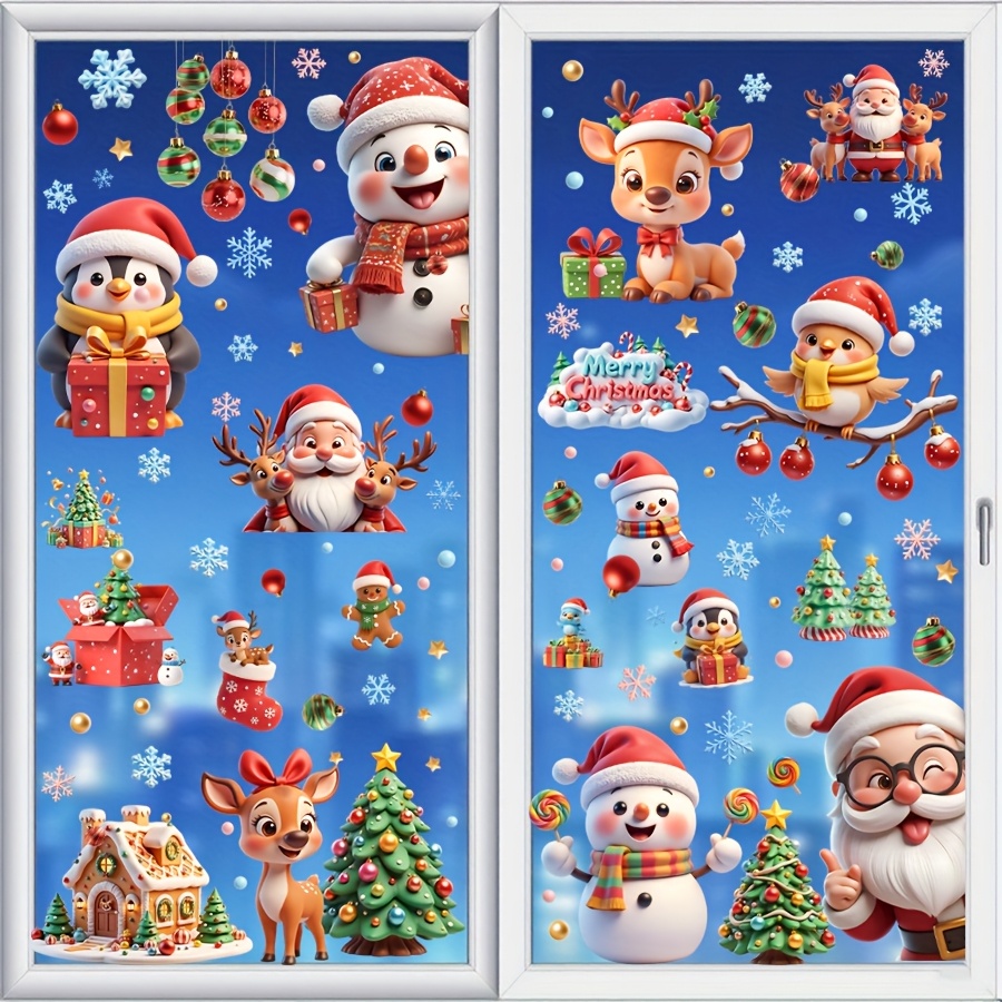 9 Vellen (20*30cm) Herbruikbare Statische Raamstickers Rol - 5mil Dik PVC Kerststickers met Kerstman, Sneeuwpoppen, Pinguïns, Peperkoek, Rendieren