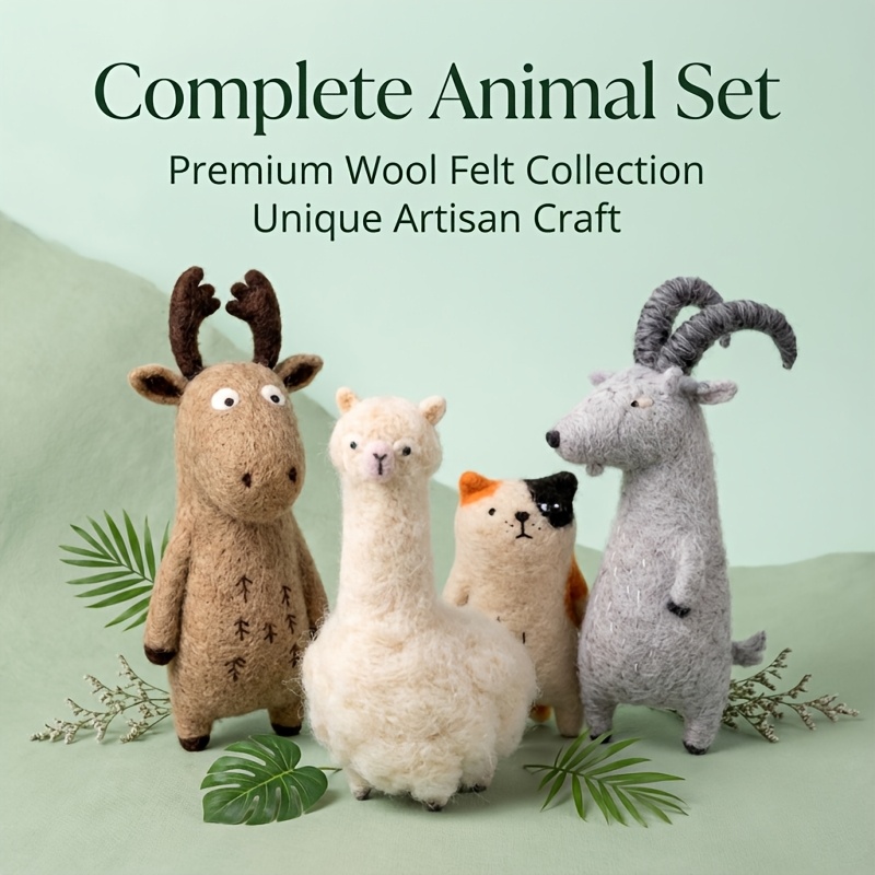 adorable wool felt animals choose from four styles wool felt elk goat alpaca or cat diy handmade mini desktop decorations natural   accessories   diy materials tools instructions perfect gift for  