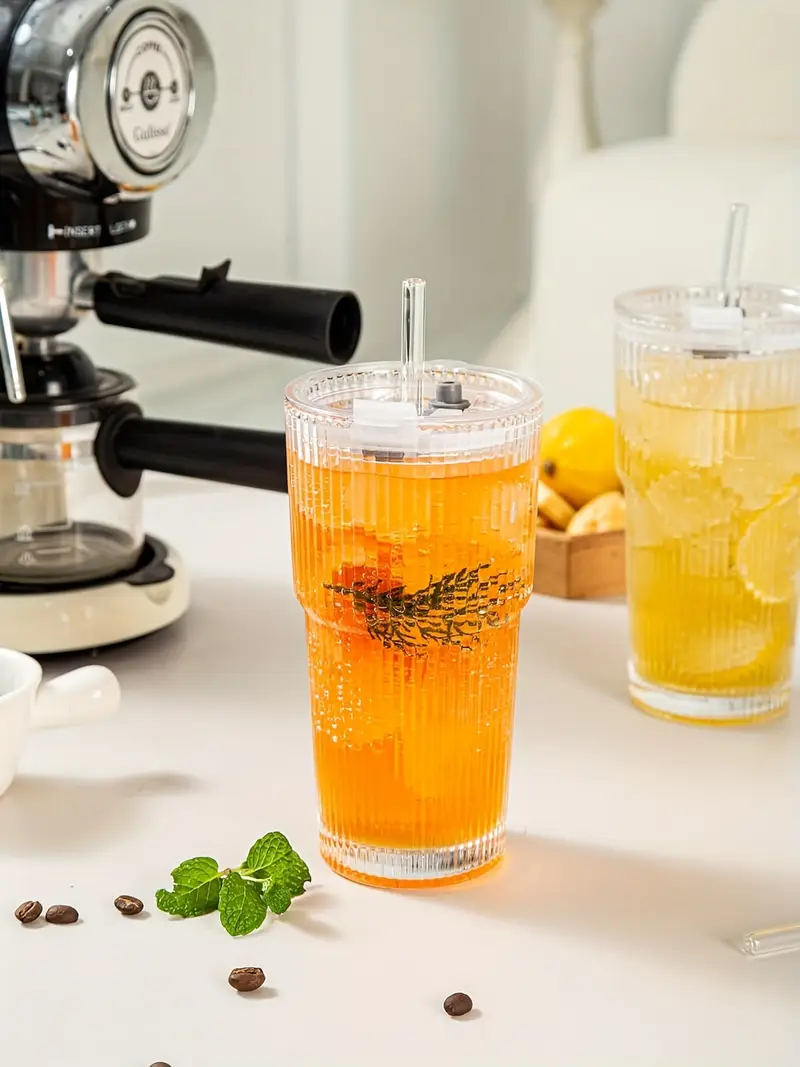 2pcs 600ml 20oz glass cups with lids and 2 straws thick glass portable drinking cups coffee cups beverage cups smoothie cups coffee cups party cups exquisite gifts mothers day gifts birthday gifts Product details 2