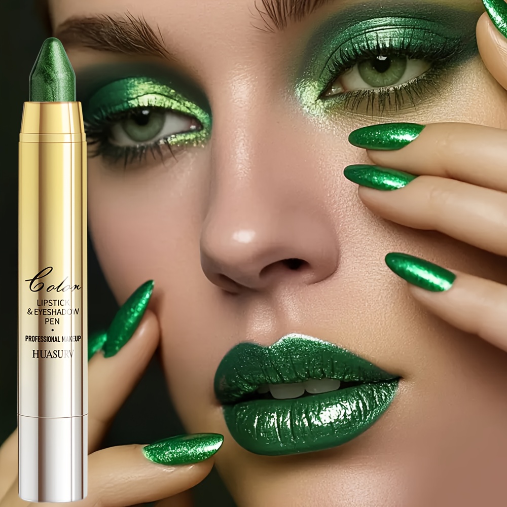 Image of Long-lasting Shimmery Green Lipstick, -one Eyeshadow And Lipstick, Natural Look, Perfect For Cosplay, Halloween, And Gothic Looks [st. Paddy's Day] [holiday Gifts] [1pc]