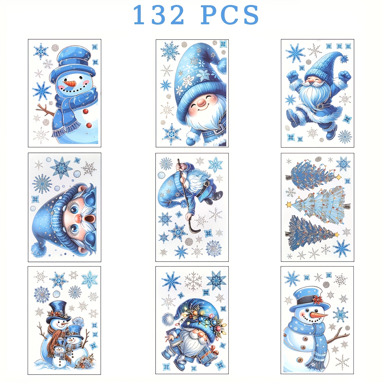 Image of 132 For Glass Christmas Window Decorations, Indoor And Outdoor Snowflake Ornaments, For Home Christmas Decor, Reindeer, Santa Claus, And Snowflakes, Christmas Window Stickers With Glitter