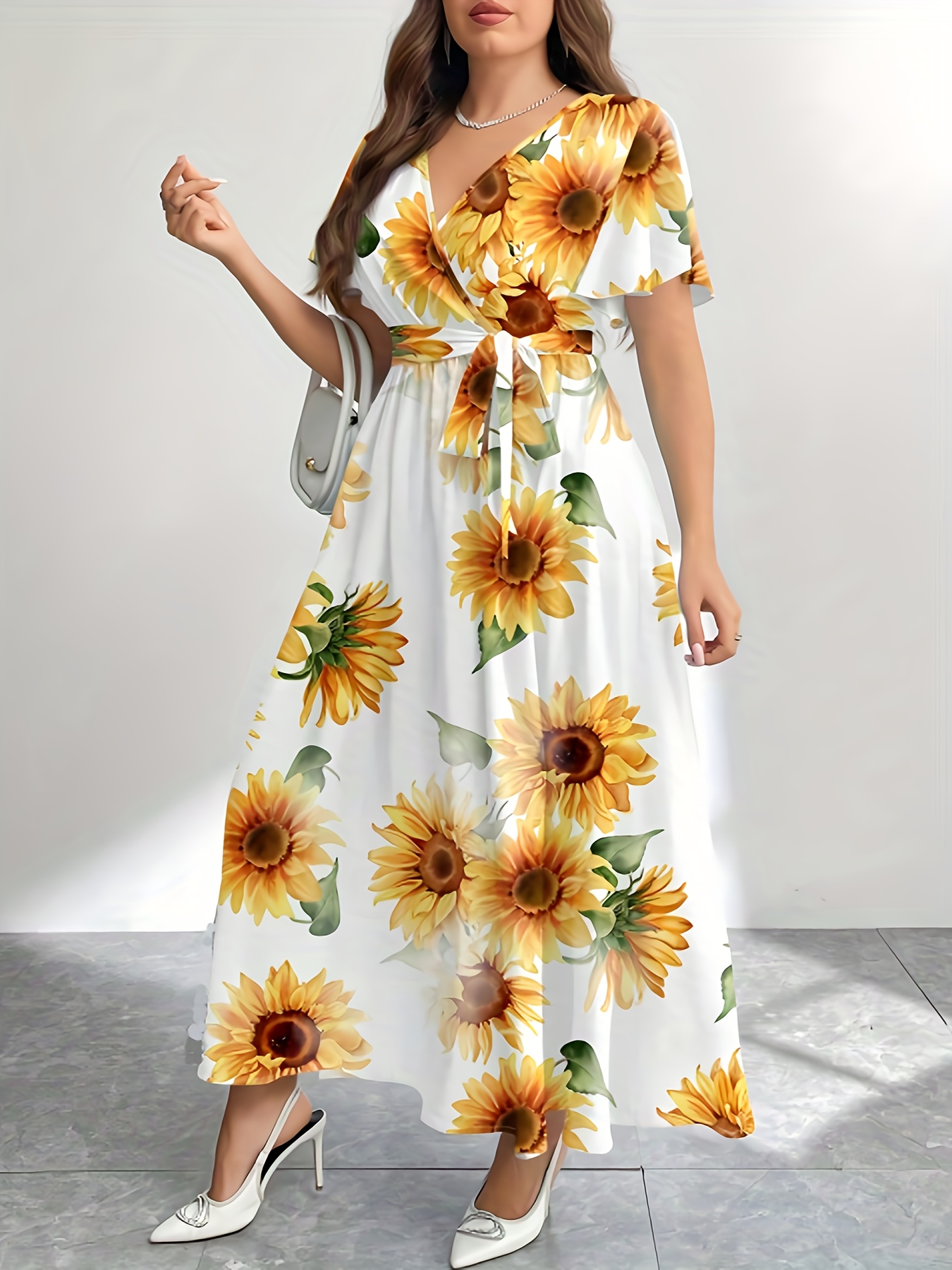 ワンピース Sunflower-Printed Midi Dress Sunflower Dress - Summer Stretchy One Size Cotton Dress - Etsy