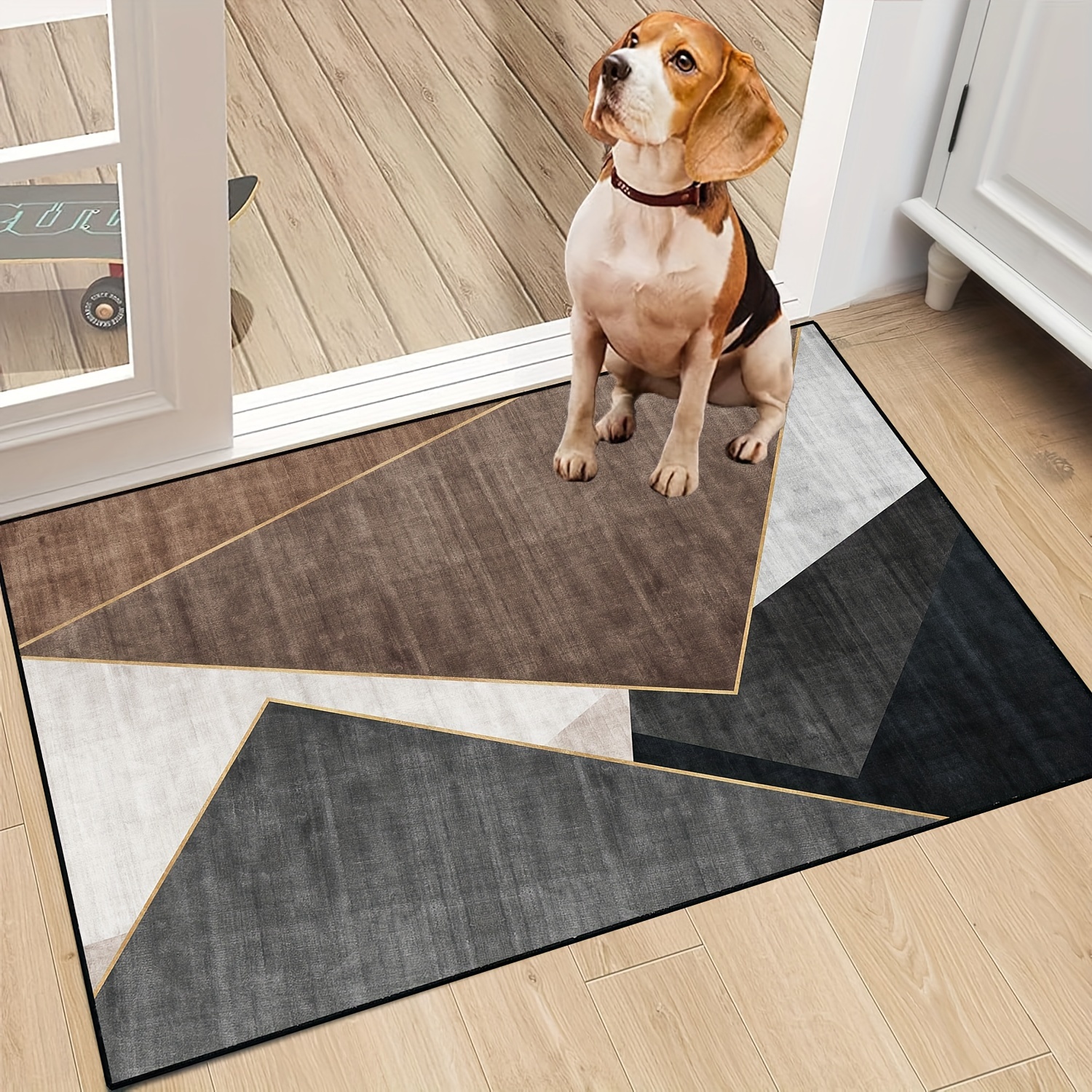 

Modern Grey & Brown Abstract Geometric Door Mat - Non-slip, Machine Washable Polyester Entrance Rug For Indoor/outdoor Use