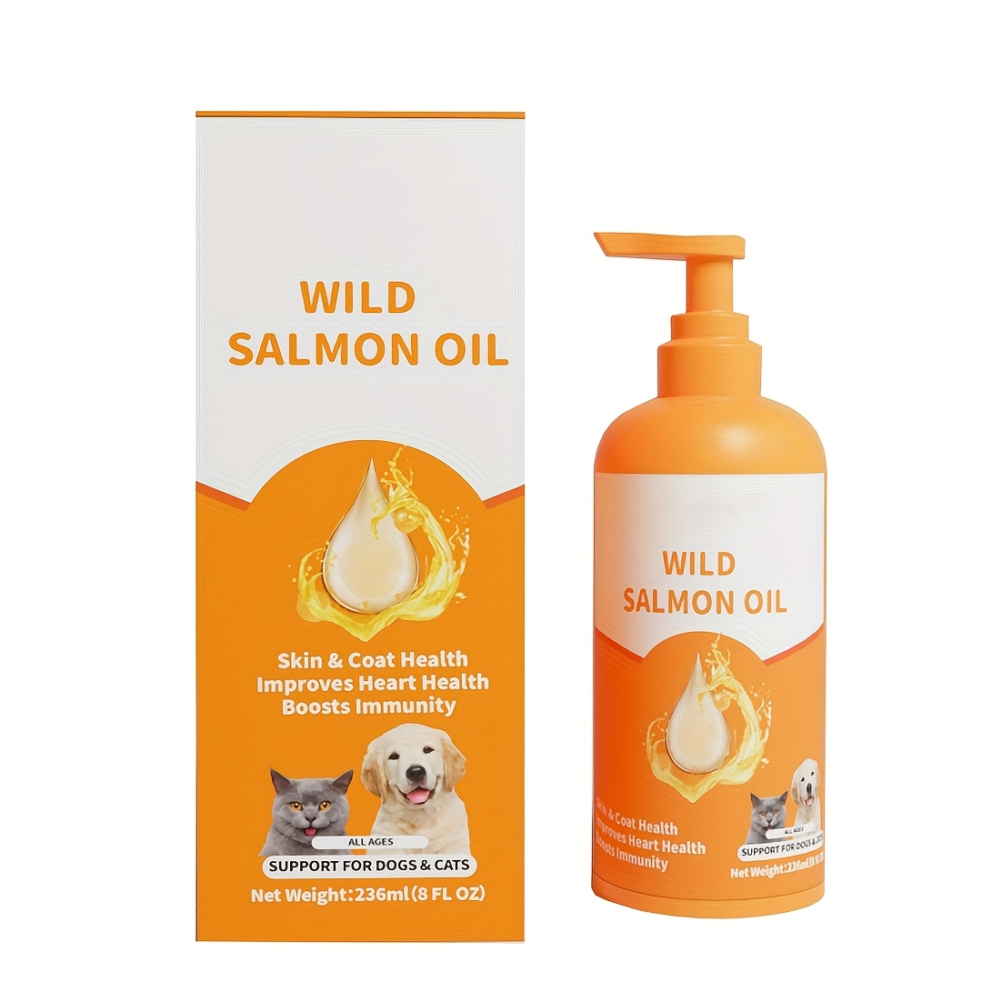 TEMU 8fl.oz Premium Salmon Pet Oil With Epa & Dha - Brain Devlopment, Eyes Bright, Enhances Coat Health For , Ideal For All Ages & Breeds, Works With Wet Or Dry Food, Salmon Oil For Dogs