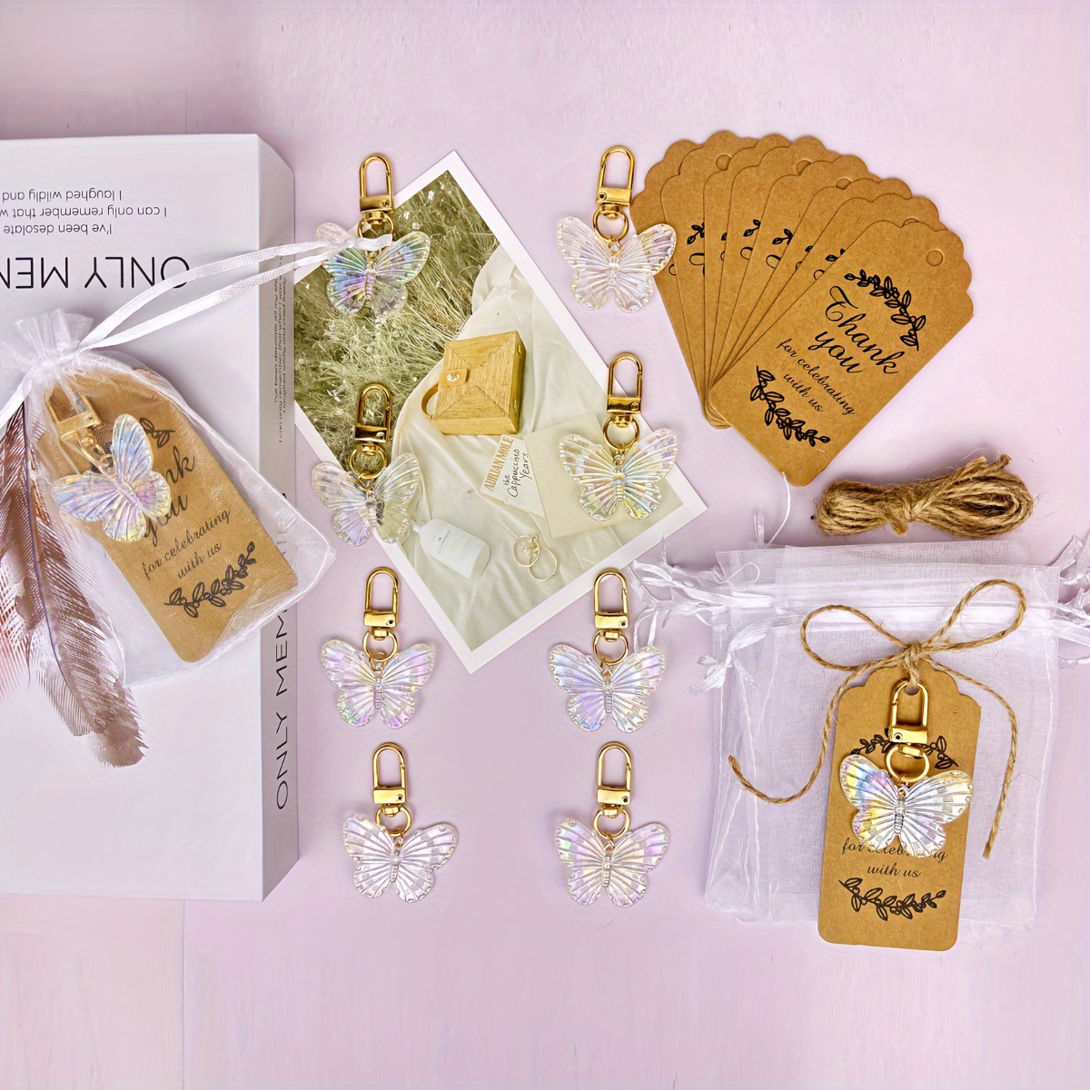 

20 Pcs Acrylic Butterfly Keychains With White Organza Bags And Thank You Tags - Perfect For Parties, School Rewards, Birthdays, Weddings, And More!