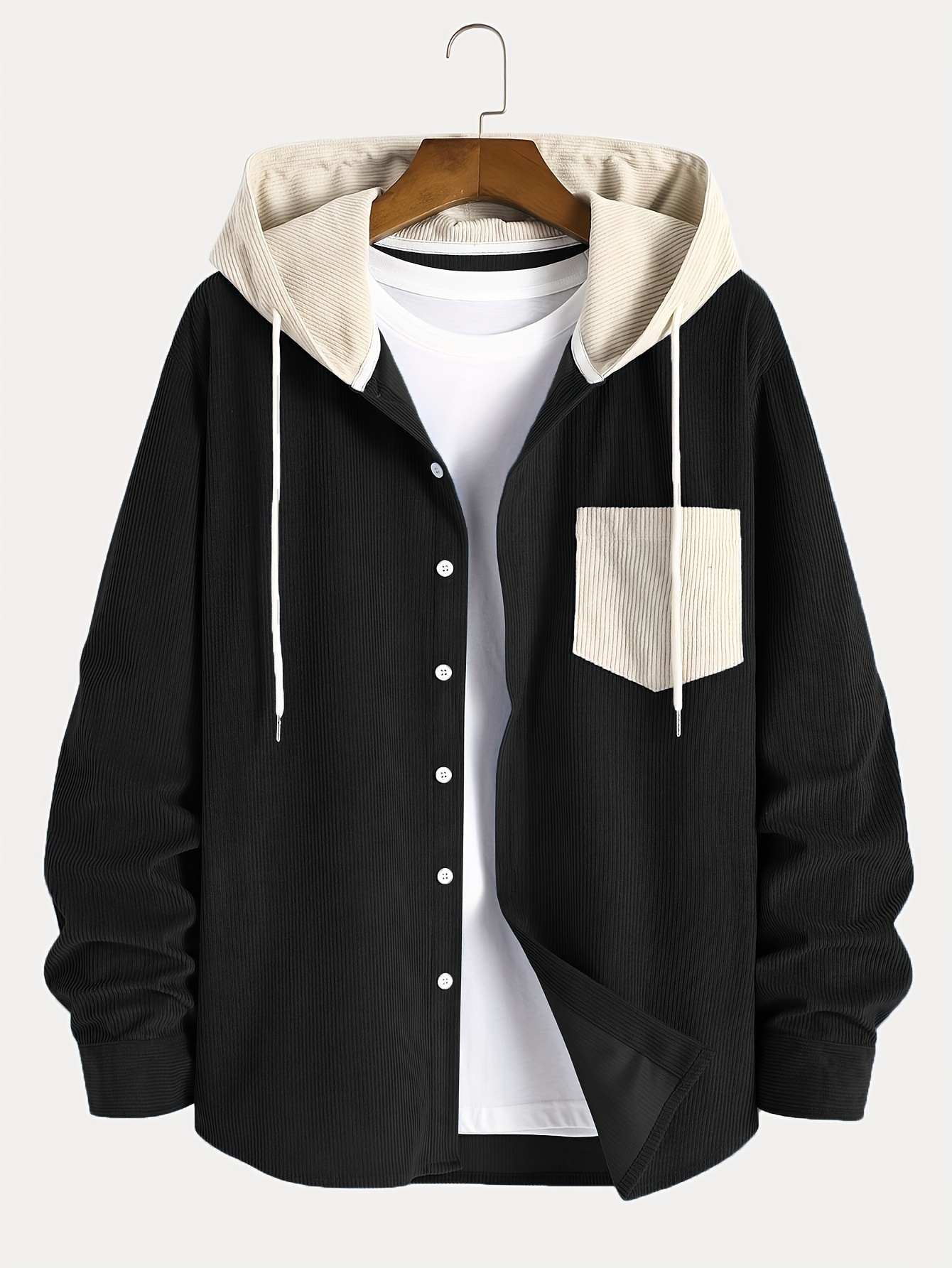 Corduroy color block drawstring hooded jacket best sale