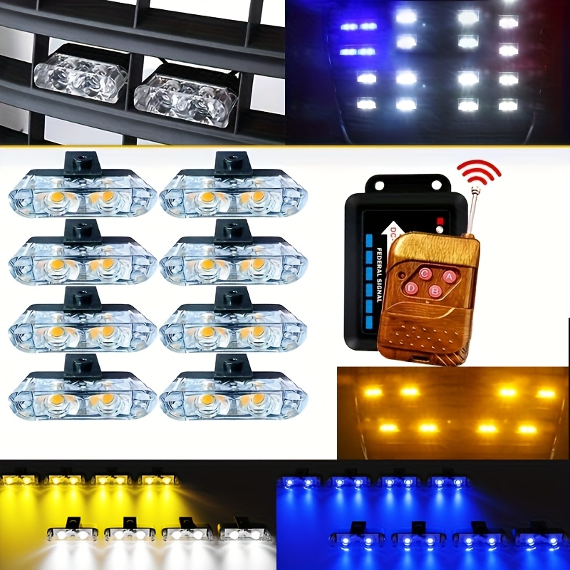 

2led X 8pcs Wireless Remote Car Led Universal Light Vehicle Front Grille Lamp 12v Decorative Light For Cars Led For Automotive Use For Utv, Atv, Truck, And Buggy