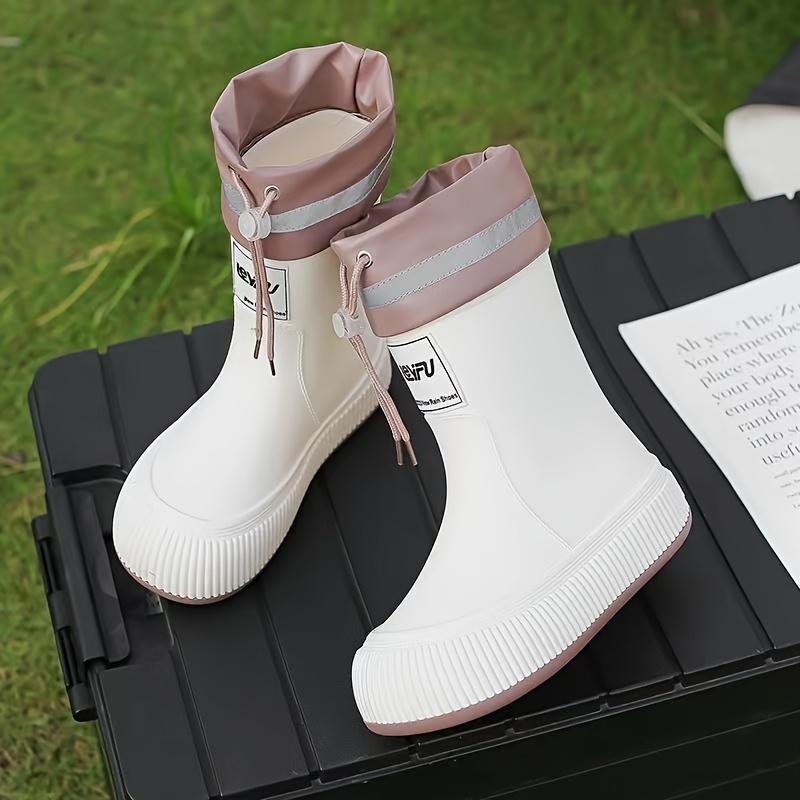 

Women's Trendy Platform Rain Boots, Fashion Lace Up Mid Calf Boots, Women's Platform Boots