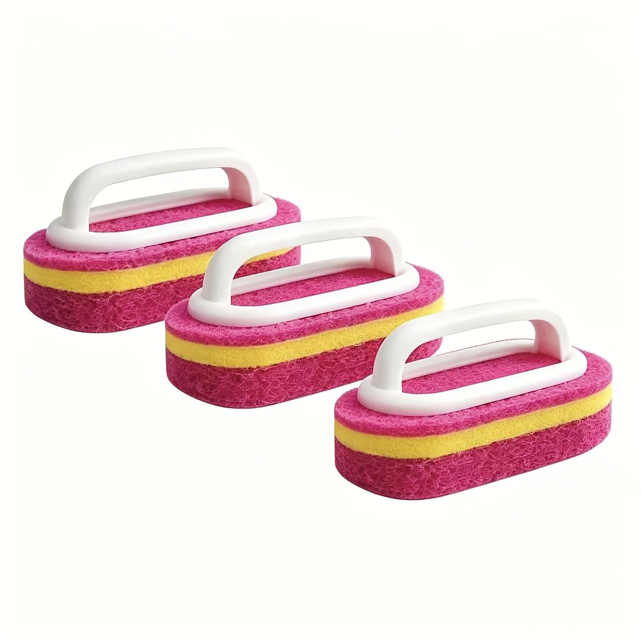 TEMU Set de 3 brosses de nettoyage commercial | Tête de brosse éponge épaissie + Manche antidérapant en PP | Brosse robuste pour enlever les taches