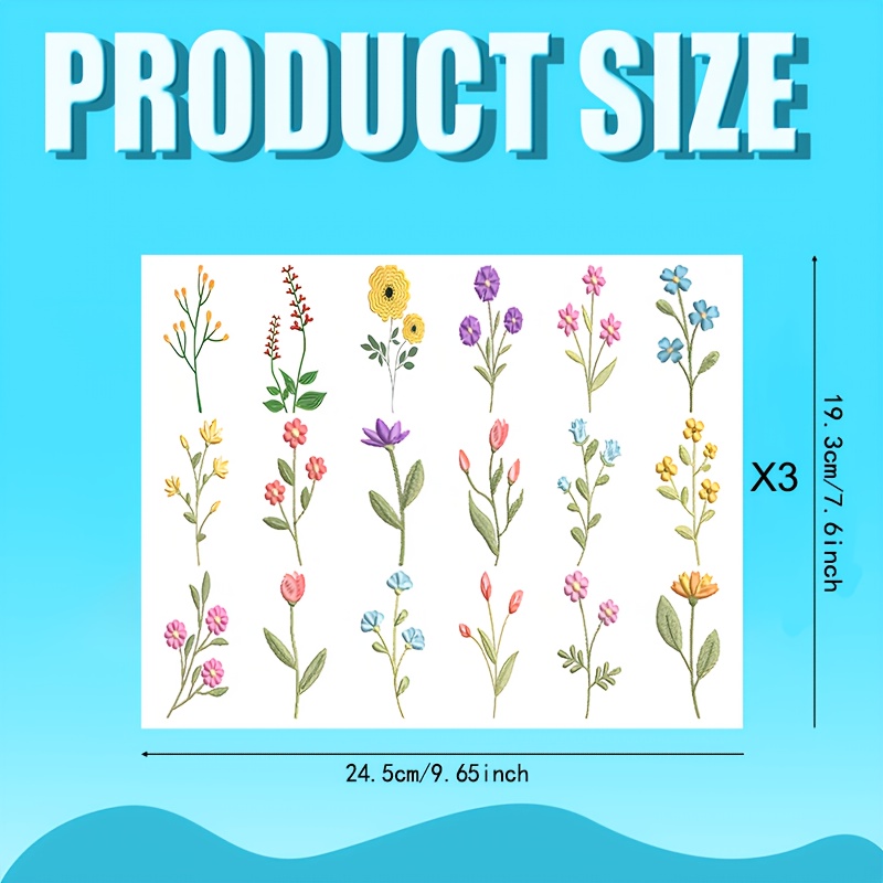 TEMU Set de 3 transferencias transparentes con diseños florales bordados, ideales para muebles, cerámica y manualidades de madera. UV DTF se puede