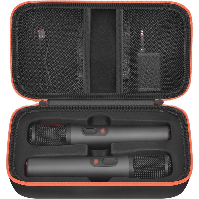 Professional Wireless Microphone Case with Storage Compartments - Heavy-Duty Zippered Hard Shell, Foam Padding & Cable Management, Compact Portable Design with Carry Handle for Podcasting, Live Streaming, Karaoke - Compatible with Dynamic/Ribbon/Condenser Mics, Receivers & Adapters - Ideal for Content Creators, Wireless Mic Case, Wireless Microphone Storage Bag Storage Box Portable Handheld Double Microphone, Microphone Pouch, Microphone Storage Case
