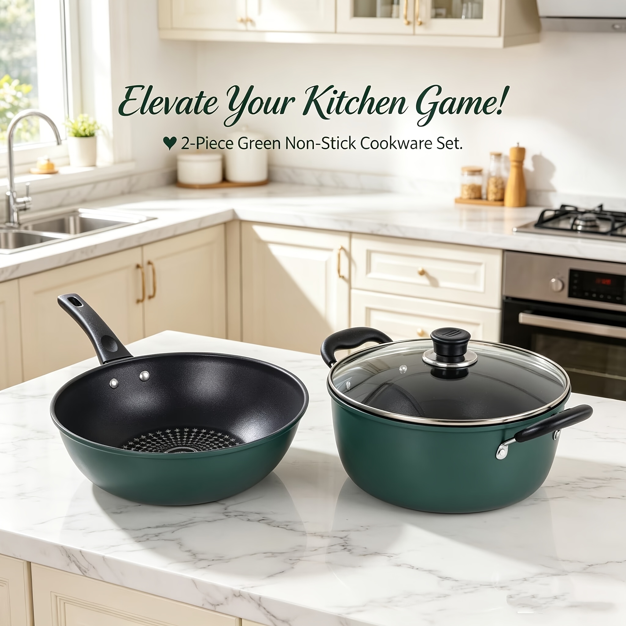 2pcs Non Stick Cookware Set&comma; 11.02inch Wok P...