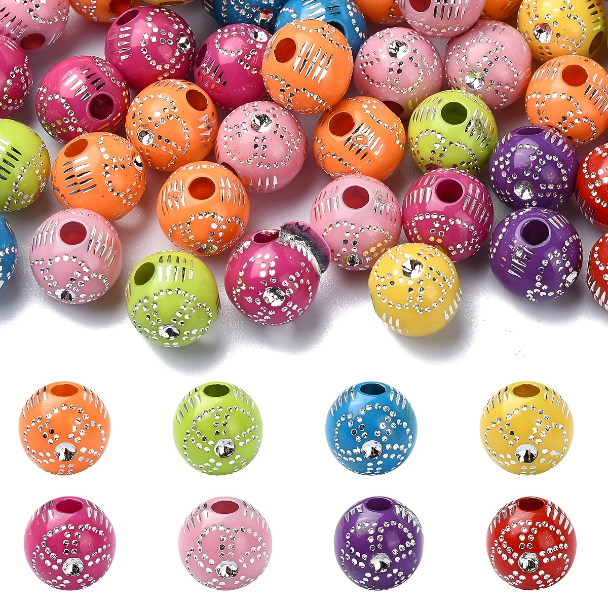 

100pcs Silver-plated Acrylic Beads For Jewelry Making, Assorted Round For Diy Bracelets And Necklaces