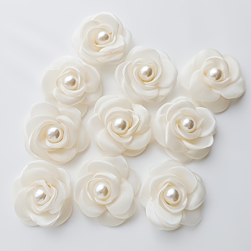 TEMU 10pcs Fabric Flower Artificial Flower Heads Decorative Flowers Additions, For Wedding Dress, Shoes, Bags And Headwear Decoration