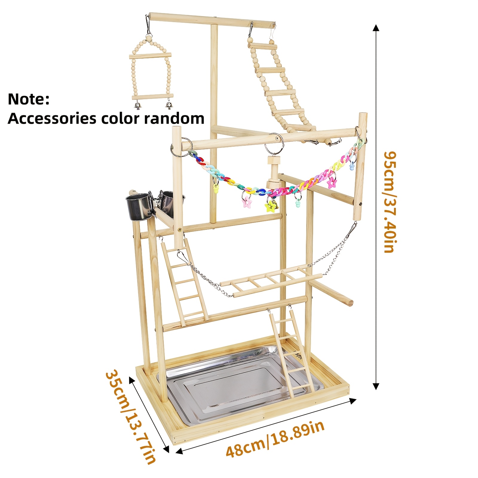 Image of Bird Stand Interactive Training Puzzle Parrot Perch Wooden Rack Small Medium Large Lovebirds Finch Phoenix Cockatiel Toy Climbing Ladder Swing With Feeding Water Cups