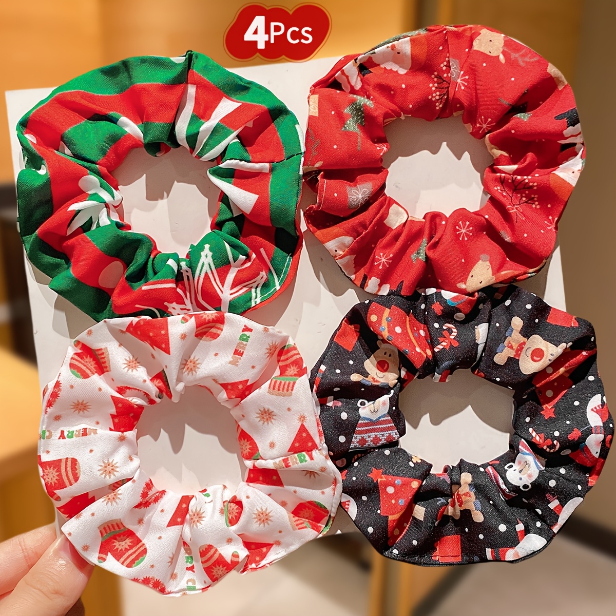 TEMU 4pcs Lemon Love & Women's Christmas Hair Scrunchies Suitable For Christmas Parties, Non-damaging High-elasticity Fabric Hair Ties With Sweet