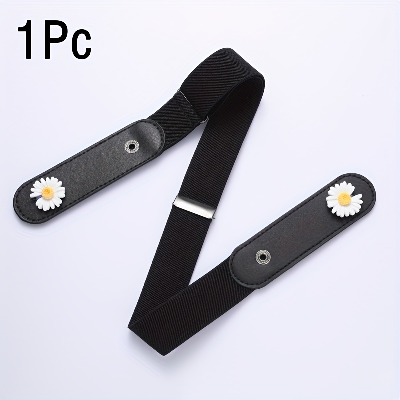 1pc/2/4pcs Hairk Invisible Daisy Elastic Belt Non Lazy Belt Casual Knitted Rivet Jeans Men's And Women's Versatile Belt, Non Perforated Belt