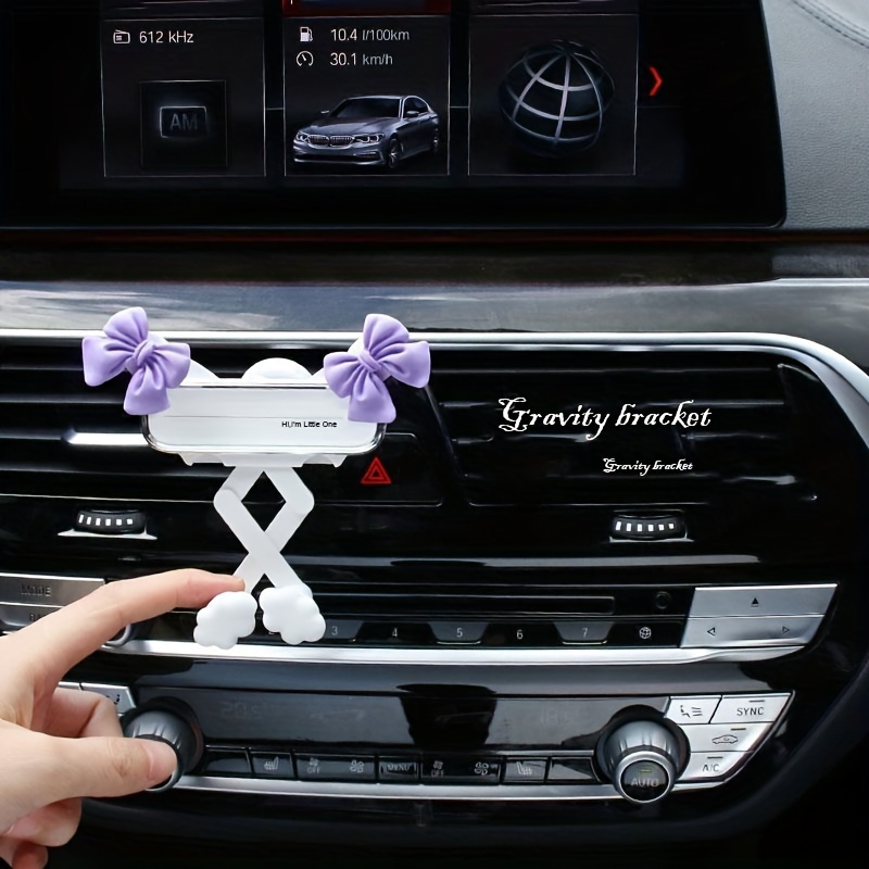 

Gravity Bracket Car Mount, Creative Bowknot Design, White Plastic Phone Holder, Vehicle Interior Accessory, Universal Fit For Car Models