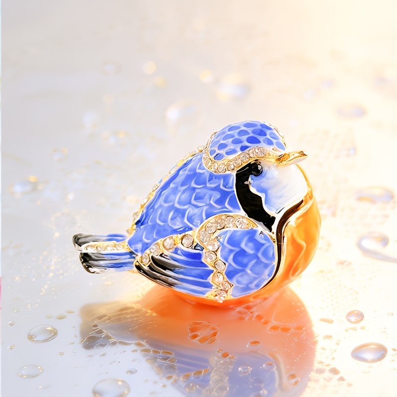 Enamel Encrusted Diamond Lucky Blue Bird Decorative Jewelry Box