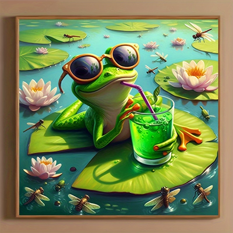 

1pc, Large Round Kit, 5d Art Kit Painting Kit For Beginners, Diy Kit, Gem Artist Wall Decoration Gift, Frog Art Decoration Hanging Painting Handmade Point Diamond * 30cm/ *11.81inch